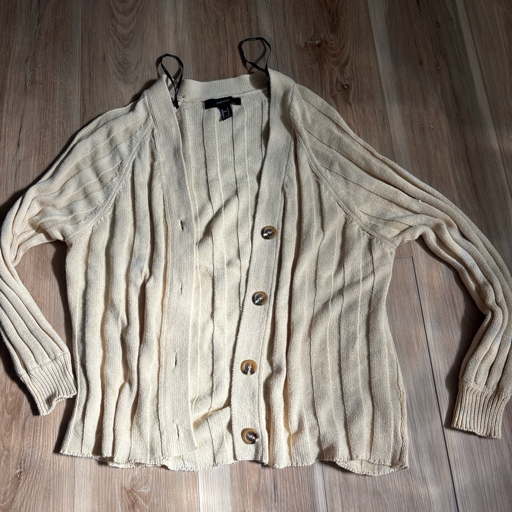 Forever 21 Cream Button-Up Sweater